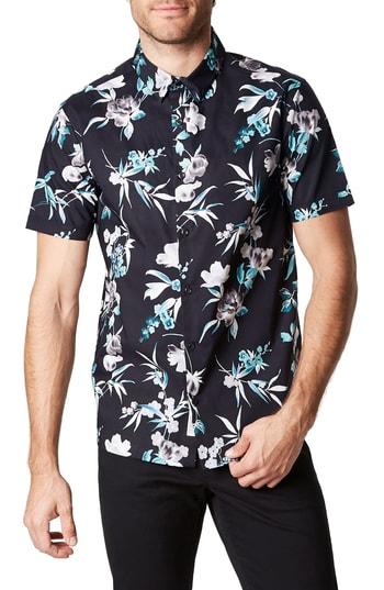 Men's 7 Diamonds Sky Pilot Trim Fit Short Sleeve Sport Shirt - Black