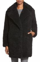 Women's Kensie 'teddy Bear' Notch Collar Faux Fur Coat - Black (online Only)