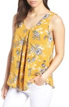 Women's Bobeau Pleat Front Floral Print Tank - Yellow