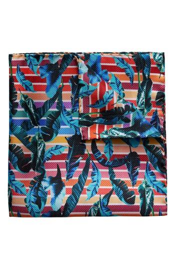Men's Eton Tropical Leaf Silk Pocket Square, Size - Red