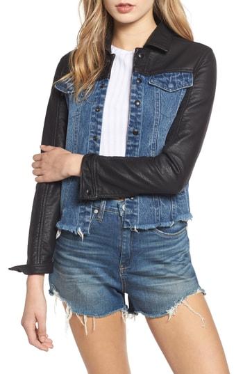 Women's Blanknyc Faux Leather & Denim Jacket - Black