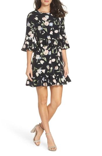 Women's Avec Les Filles Floral Bell Sleeve Dress - Black