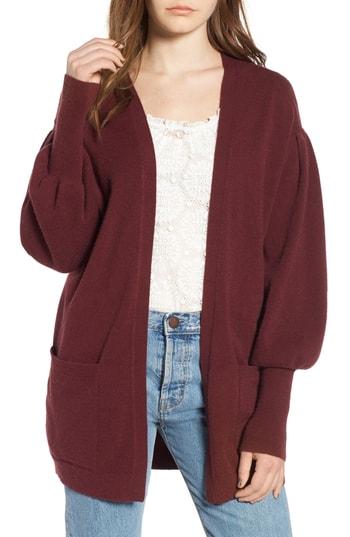 Women's Hinge Balloon Sleeve Cardigan, Size - Red