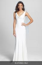 Women's Bliss Monique Lhuillier Draped Neck Silk Crepe Wedding Dress, Size In Store Only - Ivory