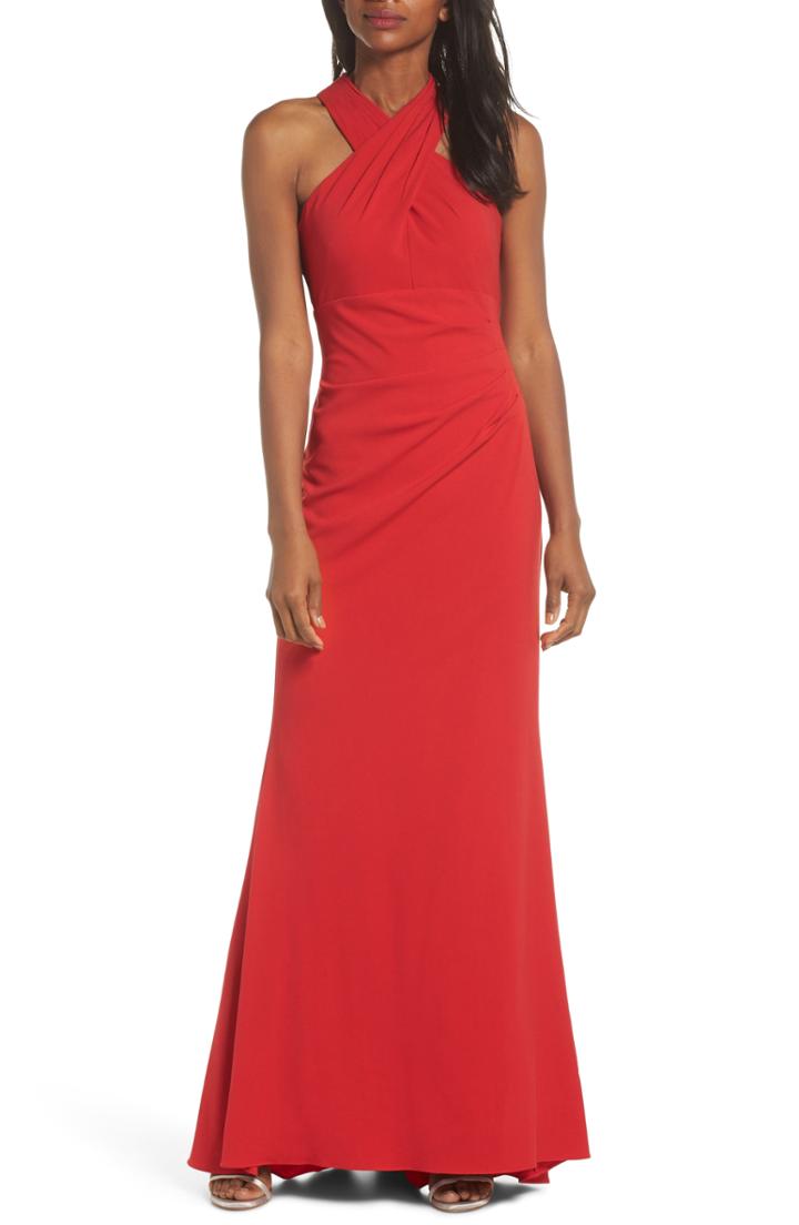 Women's Eliza J Side Pleat Crossneck Gown
