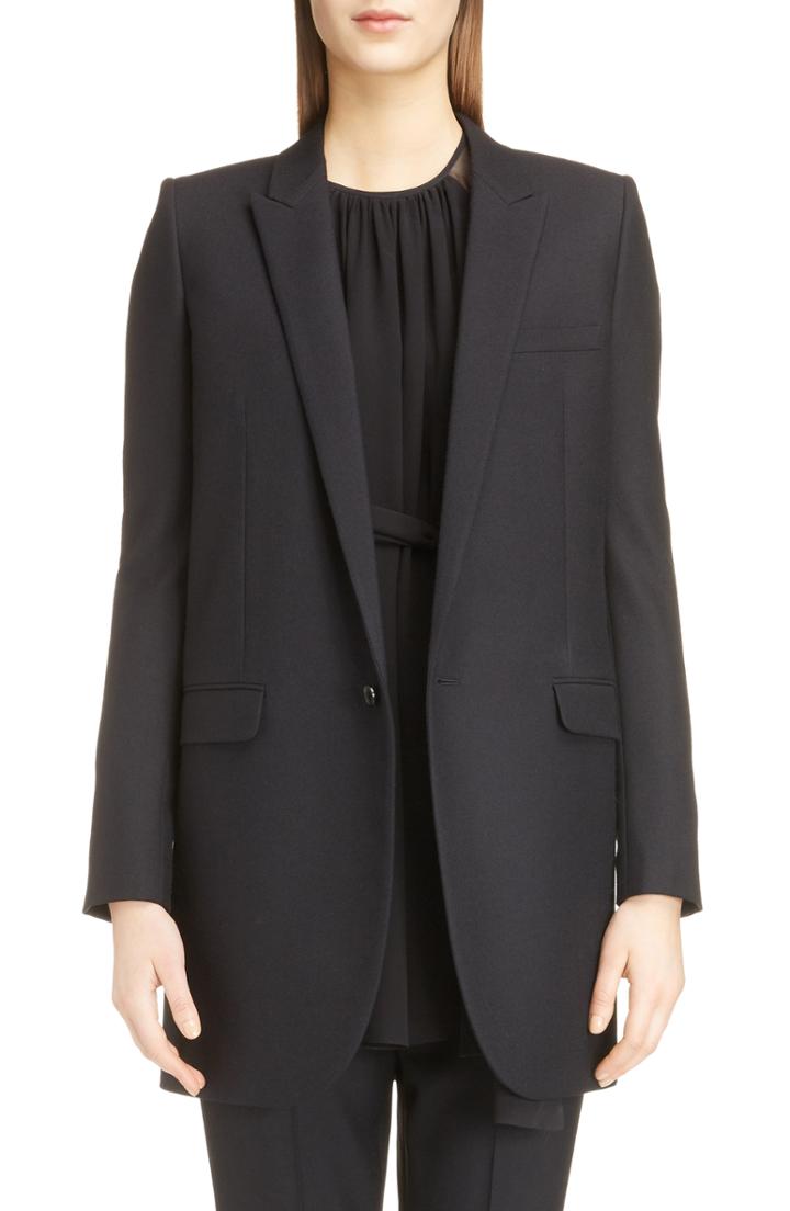 Women's Saint Laurent Long Gabardine Tuxedo Blazer Us / 38 Fr - Black