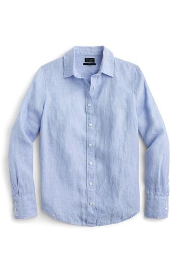 Women's J.crew Slim Perfect Cross Dyed Irish Linen Shirt - Blue