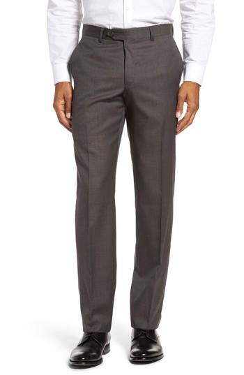 Men's Nordstrom Men's Shop Flat Front Check Wool Trousers - Brown