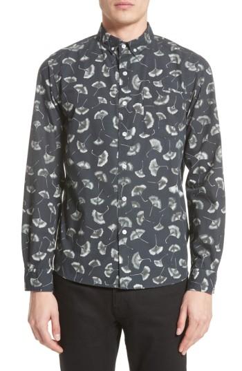 Men's Saturdays Nyc Crosby Gingko Print Sport Shirt - Black