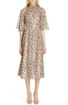 Women's Kate Spade New York Floral Park Metallic Detail Silk Blend Midi Dress - Beige