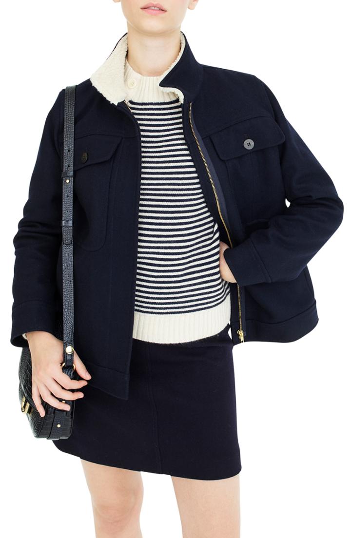 Women's J.crew Oversize Wool Melton Blend Workwear Jacket - Blue