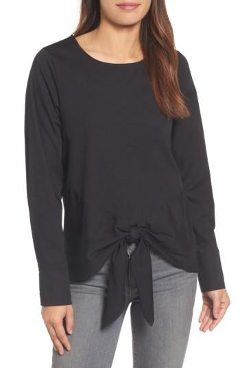 Women's Pleione Tie Front Poplin Top - Black