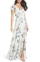 Women's Jenny Yoo Alanna Ohana Print Open Back Print Chiffon Gown (similar To 14w) - Blue