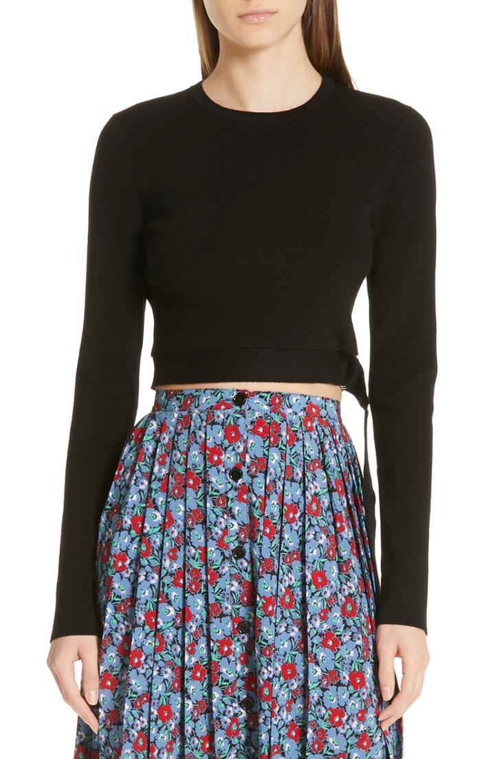 Women's Robert Rodriguez Crop Belt Hem Merino Wool Blend Sweater - Black