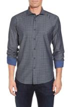 Men's Bugatchi Shaped Fit Houndstooth Print Sport Shirt - Blue