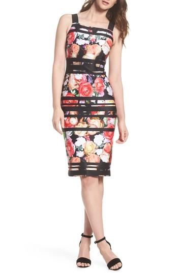 Women's Adrianna Papell Stripe Botanical Scuba Sheath Dress - Black
