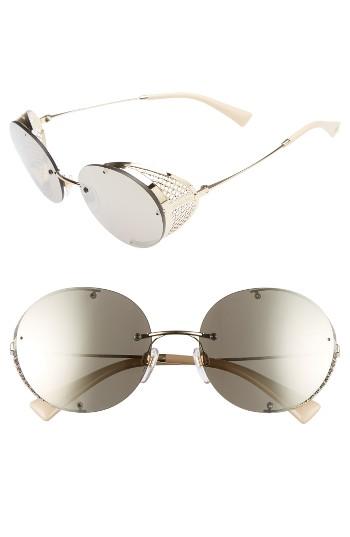 Women's Valentino 52mm Round Sunglasses - Shiny Light Gold