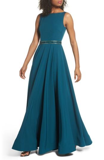 Women's Mac Duggal Beaded Waist Gown - Blue