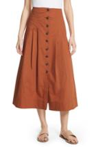 Women's Sea Azalia Button Front Poplin Midi Skirt - Brown