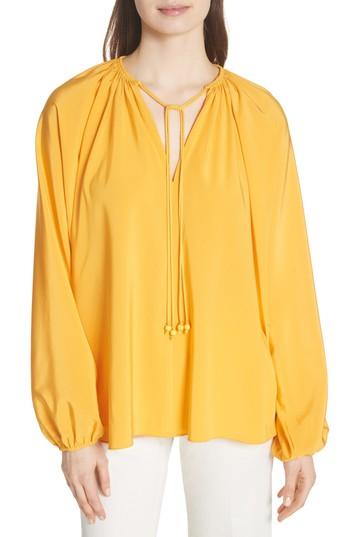 Women's Elizabeth And James Chance Tie Neck Silk Top - Yellow