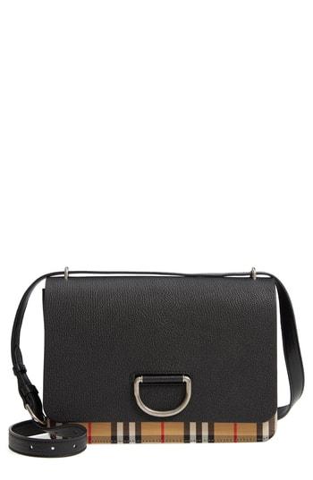 Burberry Medium D-ring Vintage Check & Leather Crossbody Bag - Black