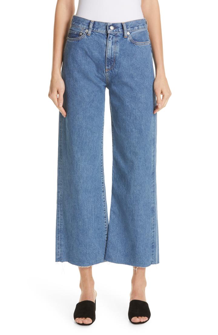 Women's Simon Miller Crop Frayed Wide Leg Jeans - Blue