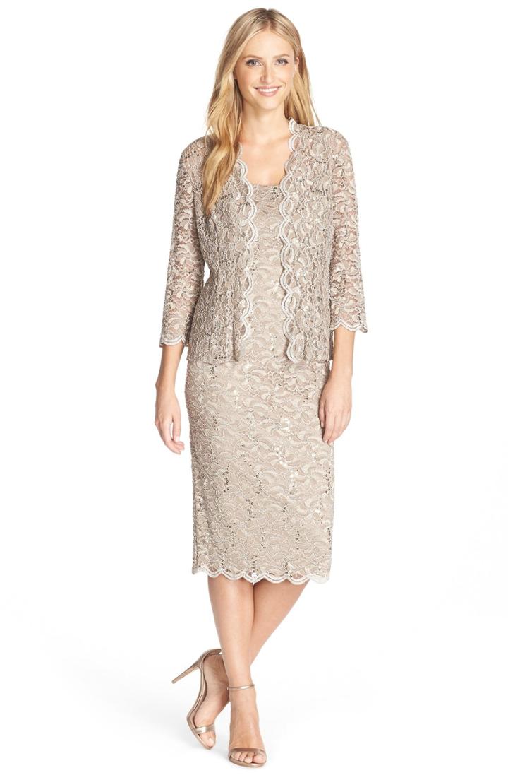 Women's Alex Evenings Lace Dress & Jacket (similar To 14w) - Beige