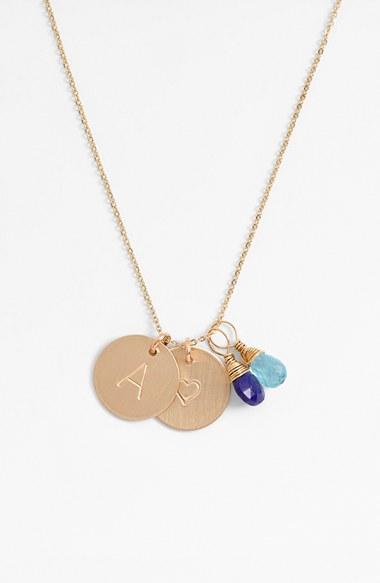 Women's Nashelle Blue Quartz Initial & Heart 14k-gold Fill Disc Necklace