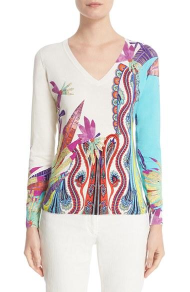 Women's Etro Tropical Paisley Stretch Silk Knit Top