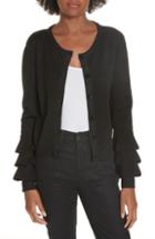 Women's Alice + Olivia Ruthy Ruffle Cuff Sparkle Wool Blend Cardigan - Black