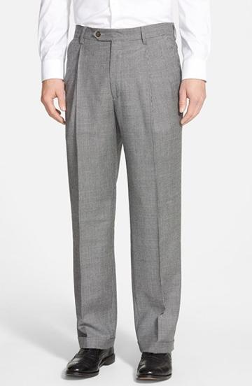 Men's Berle Pleated Houndstooth Wool Trousers