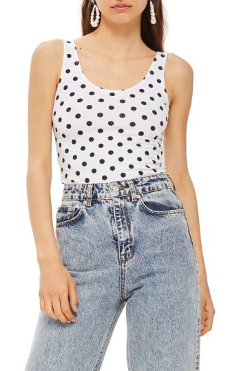 Women's Topshop Polka Dot Tank Us (fits Like 0) - White