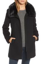 Women's Michael Michael Kors Wool Blend Coat With Faux Fur - Black