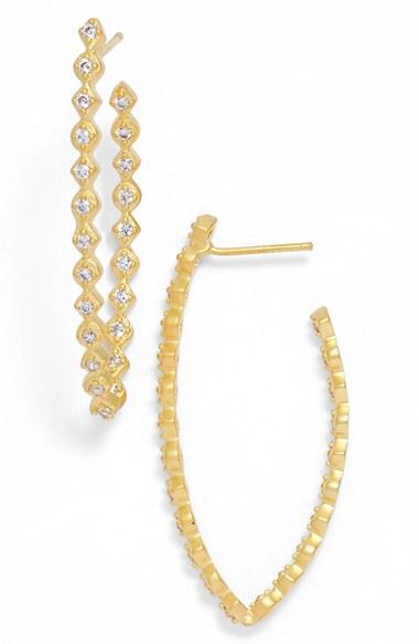 Women's Freida Rothman 'textured Pearl' Cubic Zirconia Elongated Hoop Earrings