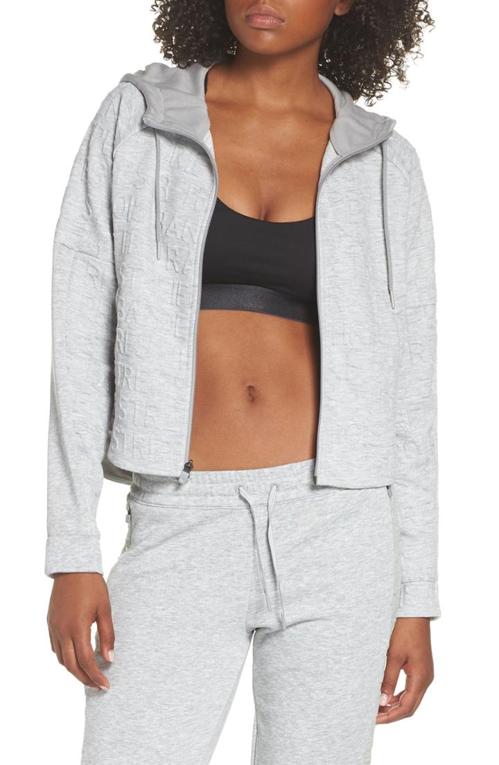 Women's Adidas Id Q4 Typo Crop Hooded Jacket - Grey