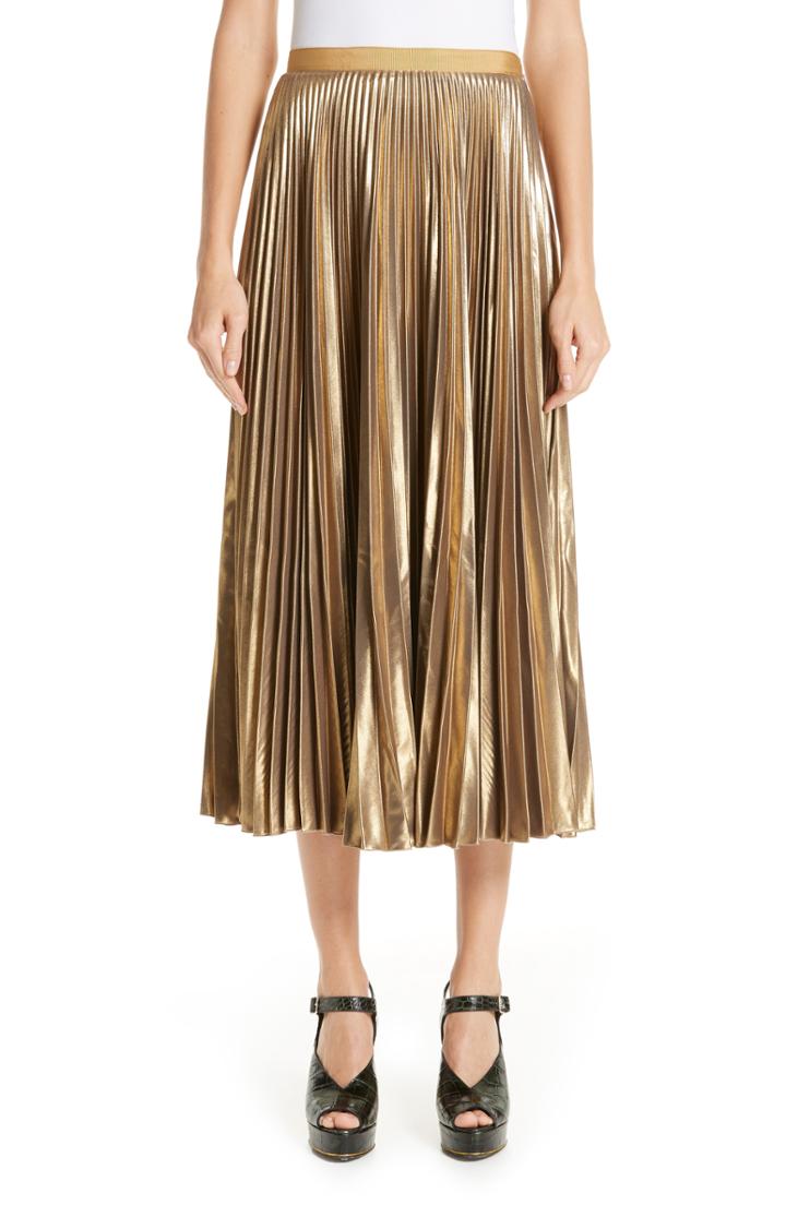 Women's Dries Van Noten Pleated Metallic Skirt