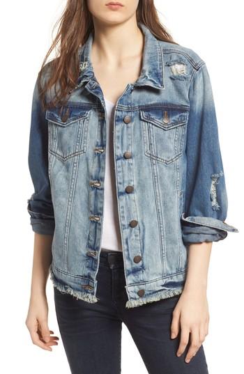 Women's Sts Blue Frayed Denim Boyfriend Jacket - Blue