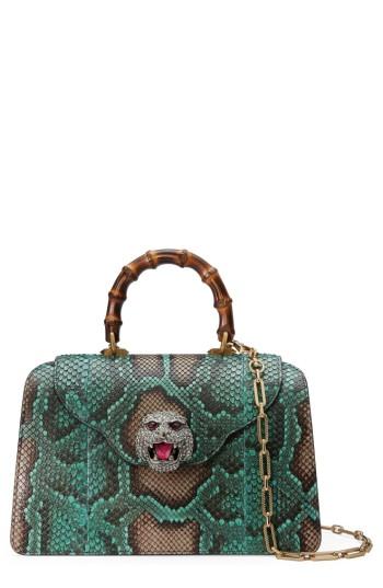 Gucci Medium Gatto Genuine Python Satchel - Green