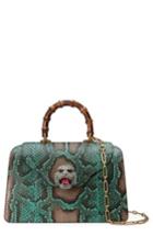 Gucci Medium Gatto Genuine Python Satchel - Green