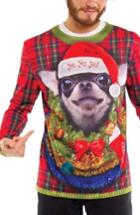 Men's Faux Real Ho, Ho, Ho Dog Sweater T-shirt, Size - Red