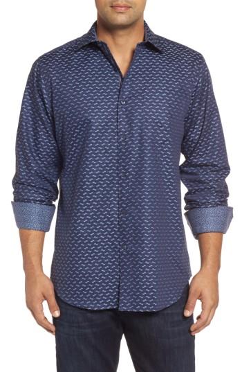 Men's Bugatchi Classic Fit Geo Jacquard Sport Shirt, Size - Blue