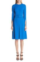 Women's Oscar De La Renta Split Sleeve Stretch Wool Crepe Dress - Blue