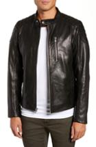 Men's Lamarque Quilted Shoulder Leather Biker Jacket - Black