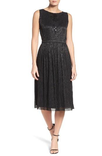 Women's Tahari Metallic Pleated Midi Dress