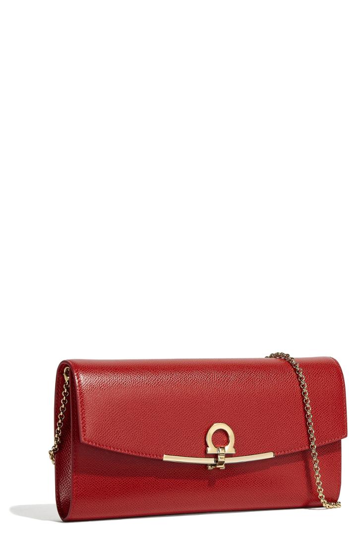 Women's Salvatore Ferragamo Gancio Calfskin Leather Clutch - Red