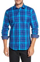 Men's Bugatchi Trim Fit Plaid Sport Shirt, Size - Blue