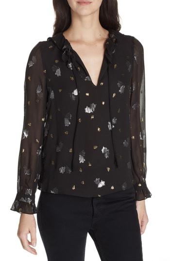 Women's Rebecca Taylor Metallic Silk Chiffon Tulip Top - Black