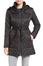 Women's Vince Camuto Belted Mixed Quilted Coat With Detachable Hood