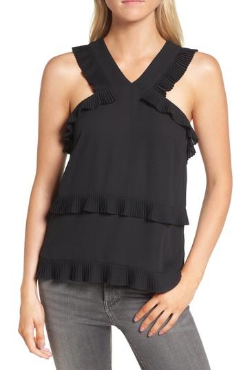 Women's Trouve Pleated Ruffle Tank, Size - Black