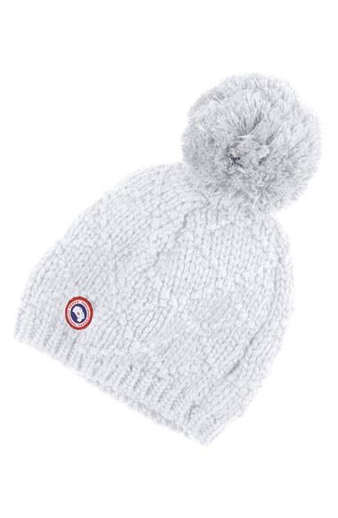 Women's Canada Goose Pom Merino Wool Beanie - White